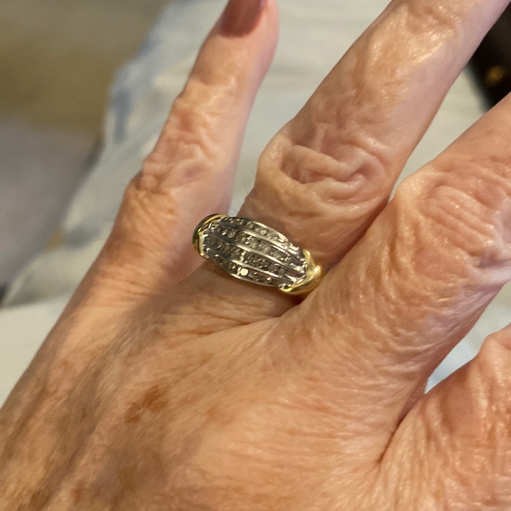 Beautiful Diamond Ring.  White and yellow gold.  Four rows of diamonds.